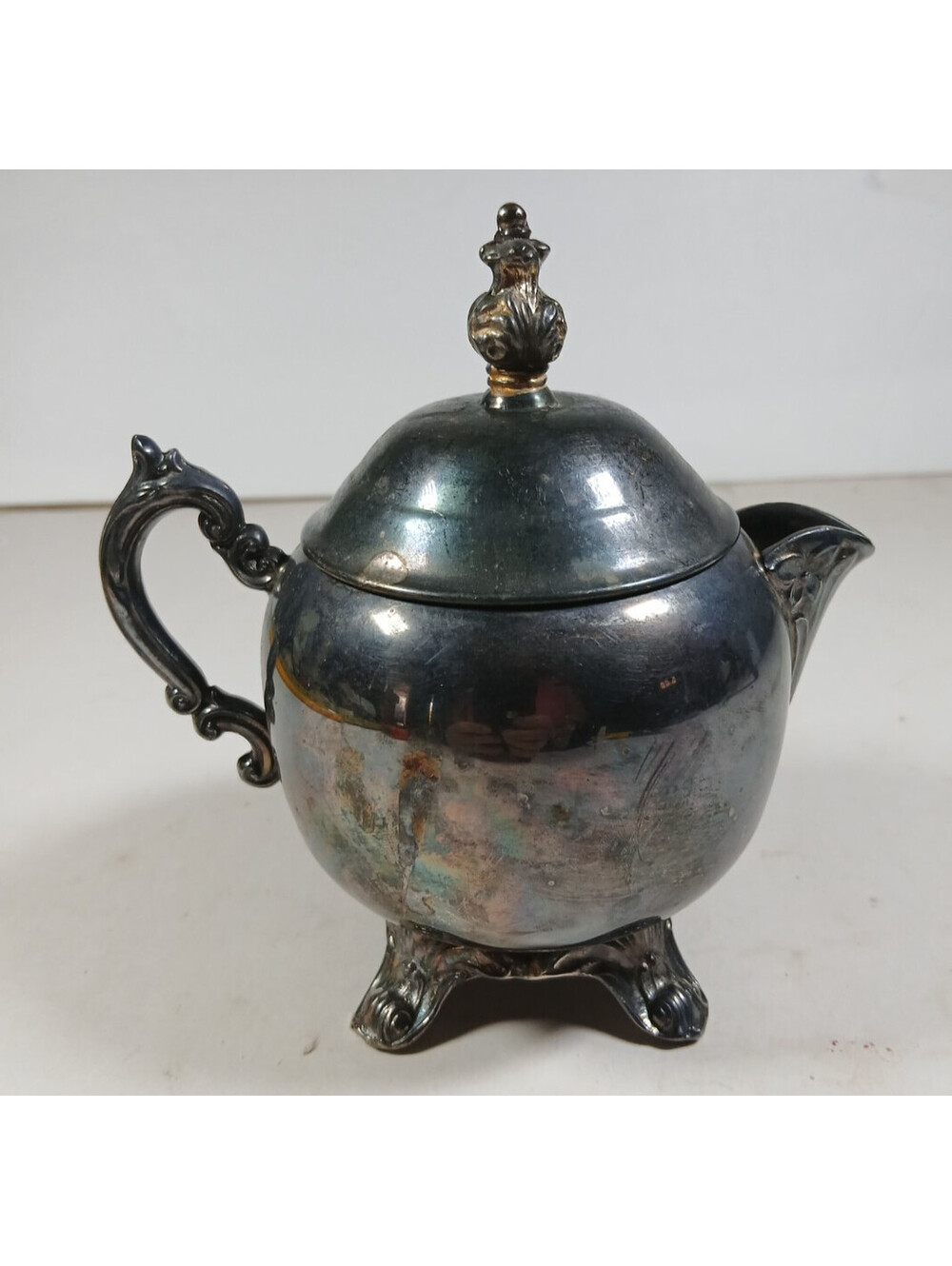 Vtg Footed Creamer & Lid Silverplated FB Rogers Silver Co Victorian Decor Patina